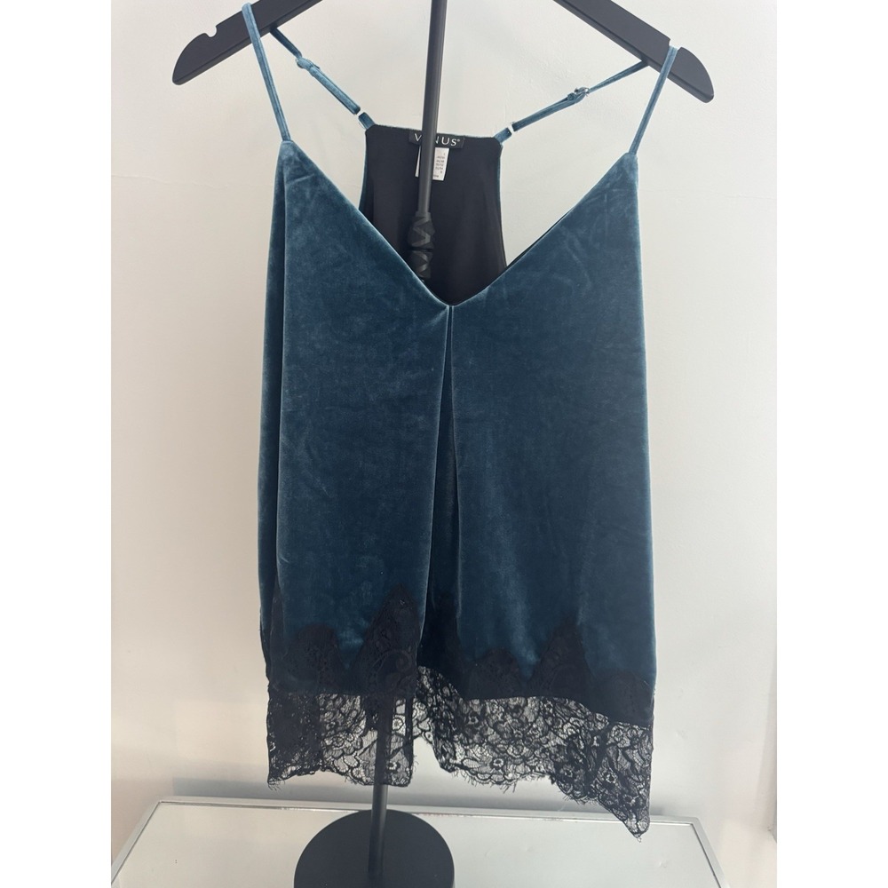 Teal Velvet Lace‎ Trim L Cami Romantic Evening Top • Soft Luxe Draped Silhouette